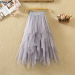 jupe tulle plissée féminine élastique printemps été rose clair gris blanc noir élégante lignemidi