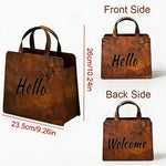 sac main vintage rustique métal poignées cuir inscription hello welcome