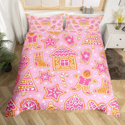 housse couette noel motif pain epice bonhommes maison oreillers rose festive