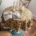 nappe table fleurs tournesol vert jaune beige classique rustique polyester réutilisable pâques noël