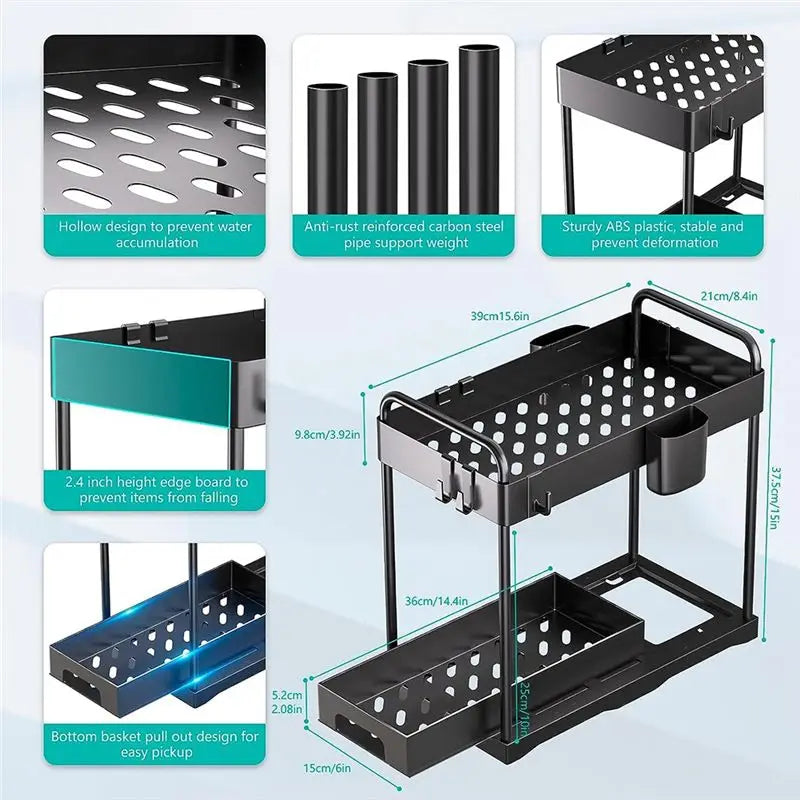 étagère rangement noire réutilisable moderne pieds solides compartiments