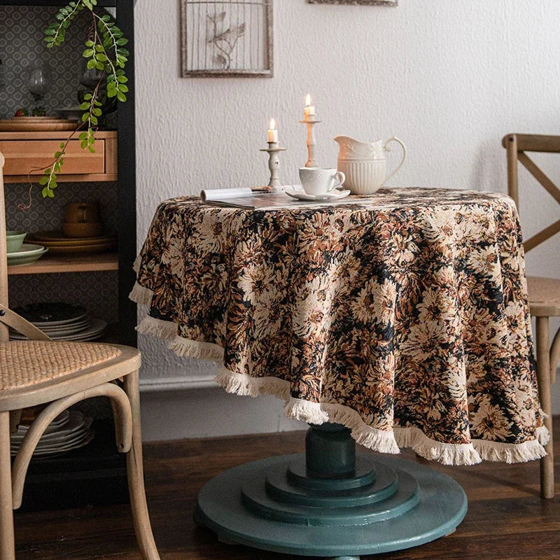 nappe table fleurs tournesol vert jaune beige classique rustique polyester réutilisable pâques noël