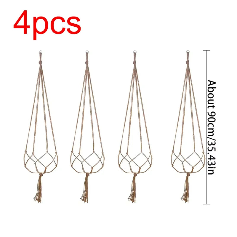 supports plante suspendue macramé boho tissé beige blanc pot fleurs chaines jardins