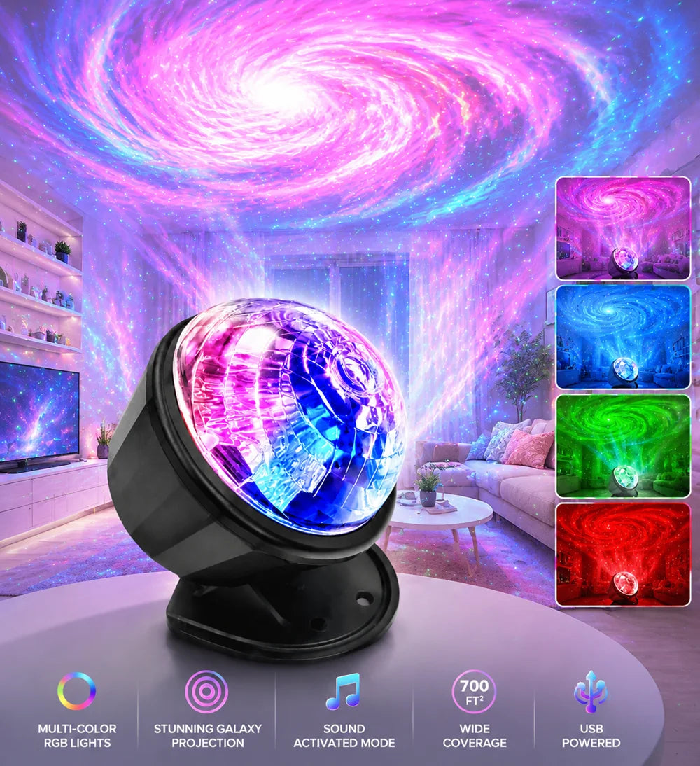 projecteur led galaxie étoiles veilleuse chambre noir violet bleu rose blanc moderne minimaliste
