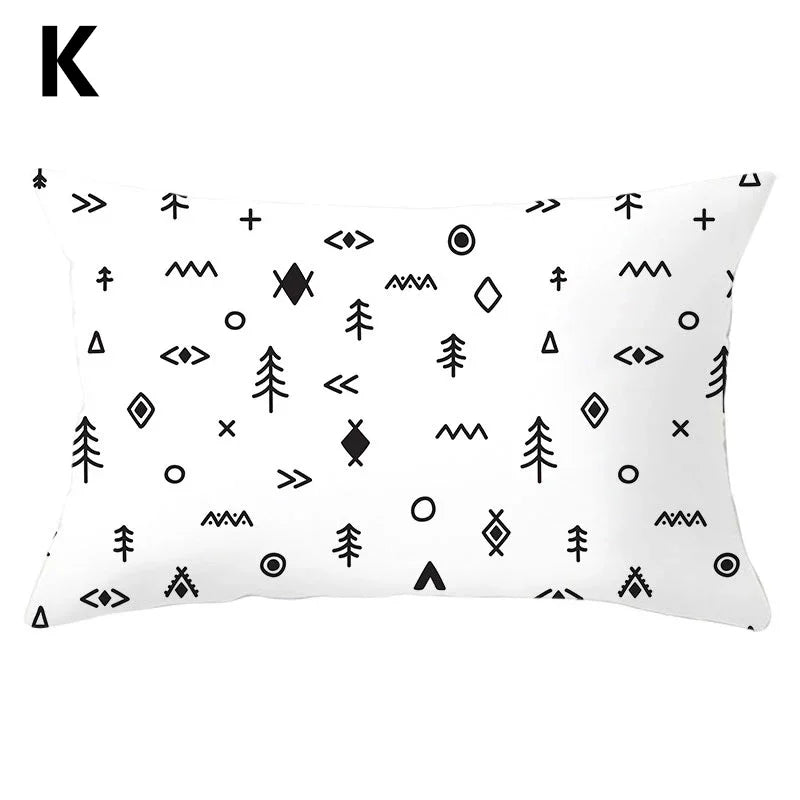 coussins géométriques motifs mandalas modernes polyester noir blanc minimaliste 30x50cm