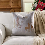 housse coussin brodée rennes noël traditionnelle décorative coton polyester gris beige vert bleu rouge