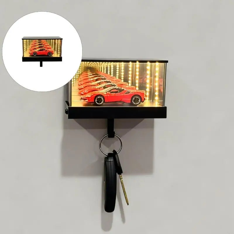 présentoir voiture miniature miroirs tunnel infini porte clés moderne voiture rouge structure noire miroirs