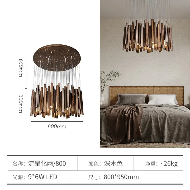 suspension lumineuse bois moderne ligne verticale marron clair finition brillante led scandinave