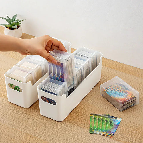 boîtes rangement cartes blanc transparent modernes compartiments anti poussière durable poignées sécurité élégance organisation