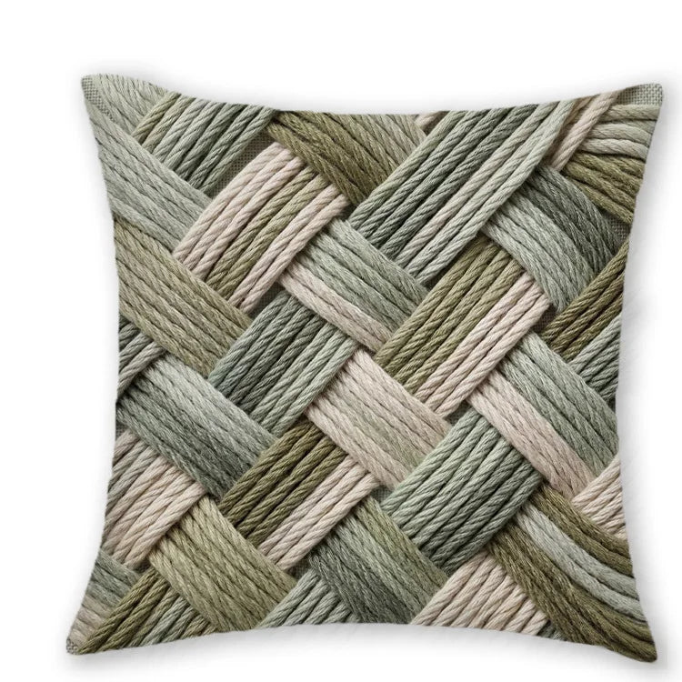 taies d'oreiller décoratives vertes artisanal motifs tissés brodés 40x40cm 45x45cm 50x50cm 60x60cm