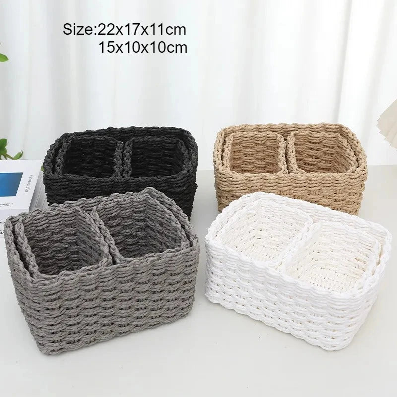 paniers rangement tissés rustiques blanc beige réutilisables stockage organisation