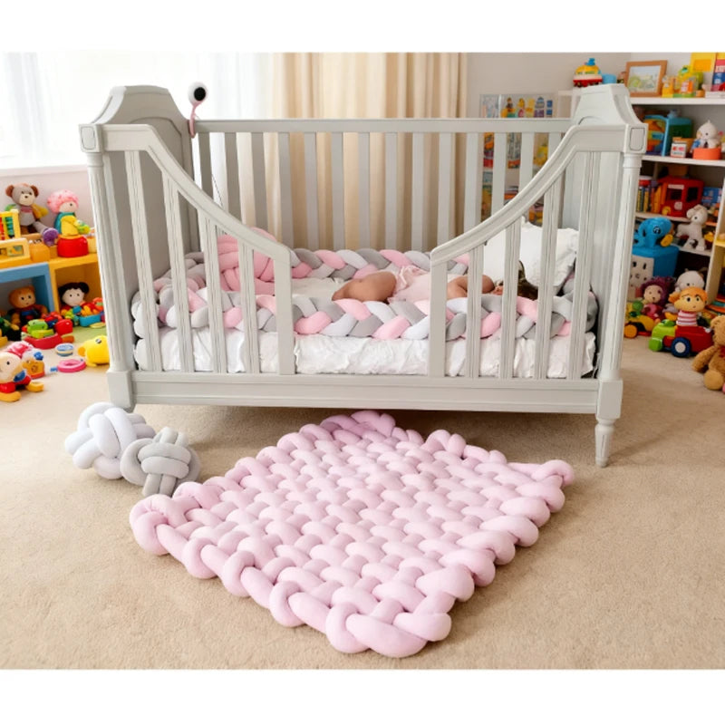 tapis jeu coton blanc rose motif géométrique moderne doux bébé