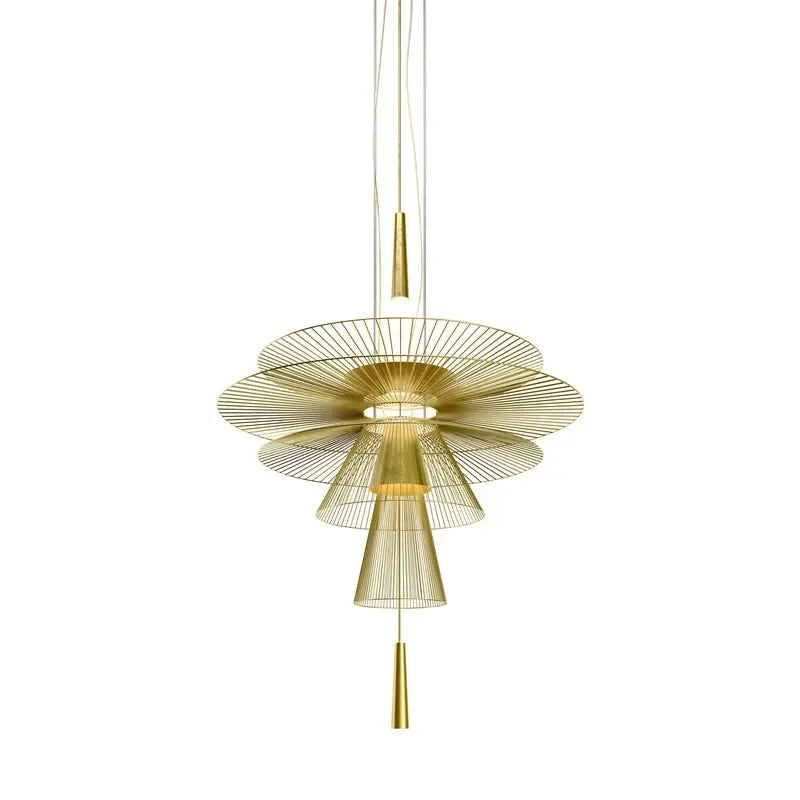 suspension lumineuse moderne dorée cercles concentriques opaque chaîne câble électrique 60 249 lumens 90