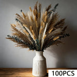bouquet fleurs séchées eucalyptus roseau pampas beige blanc vert rustique décoration maison anniversaire mariage