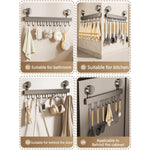 barre suspension murale moderne aluminium crochets gris argenté minimaliste adhésif salle bain