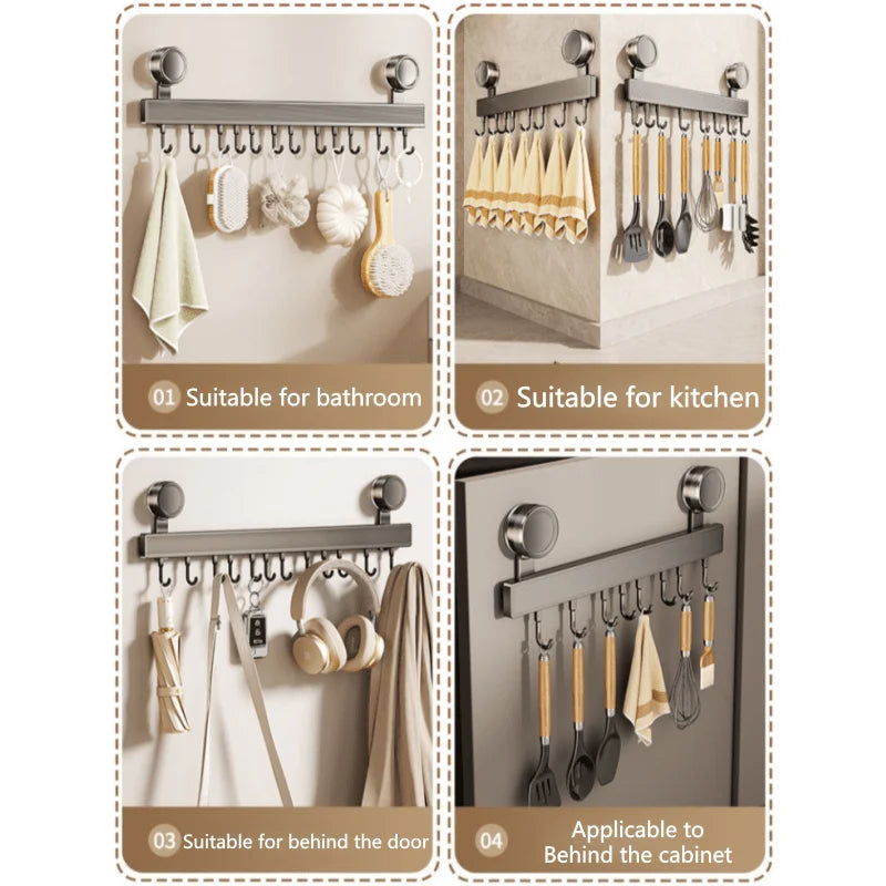 barre suspension murale moderne aluminium crochets gris argenté minimaliste adhésif salle bain