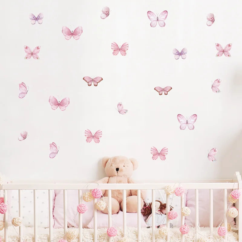 sticker mural papillon couleur rose clair enfant decoratif chambre fille decoration maison opacité adhésif