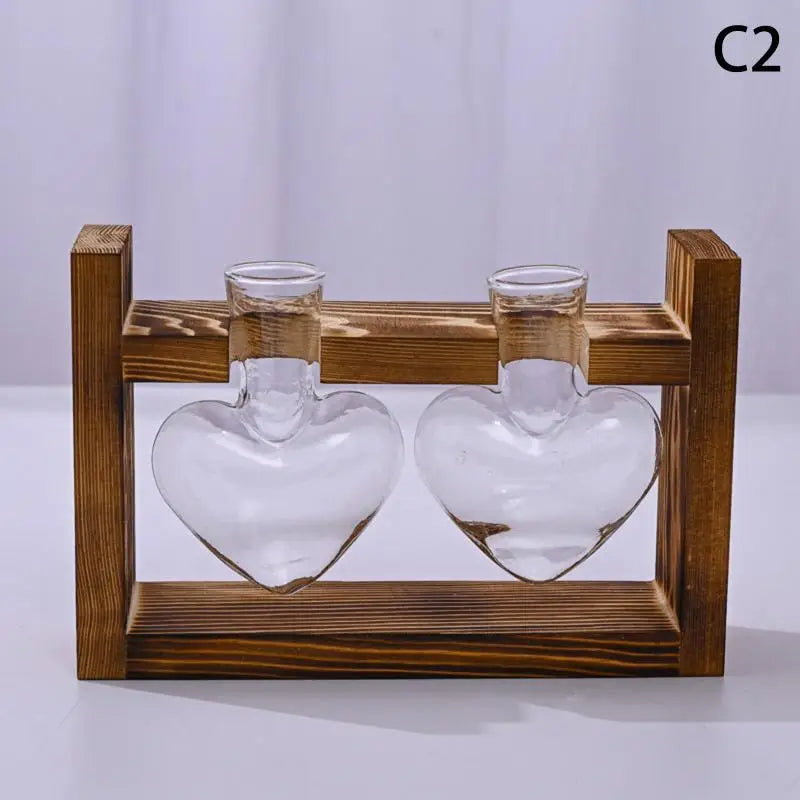 support plantes cadre bois marron verre transparent modernes vases coeurs plantes vertesintérieur décoration minimaliste