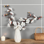 bouquet artificiel fleurs jaune rouge rose blanc branches noires vase blanc décoration intérieureextérieur