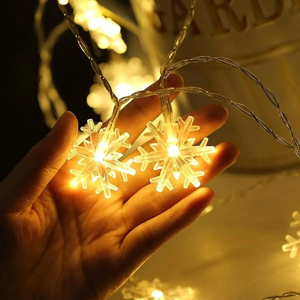 guirlande lumineuse flocons neige blanc noel decoration intérieure led batterie incluse 10m 80led