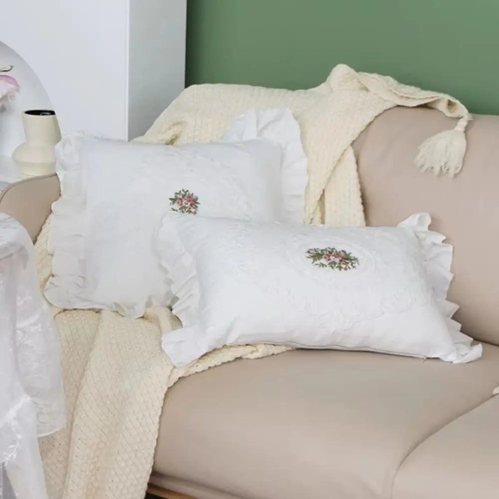housse coussin brodée motif floral vintage blanc polyester coton confortable lit 45x45 30x50