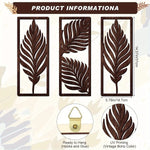 plaque murale bois feuilles stylisées marron noir vintage boho chic crochets gravure