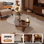 table basse moderne transparente bois marron clair plateau 70cm hauteur 31cm minimalistes