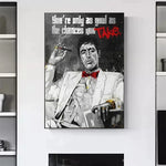 toile d'art portrait argent vert noir texte motivation contemporain réaliste billets banque