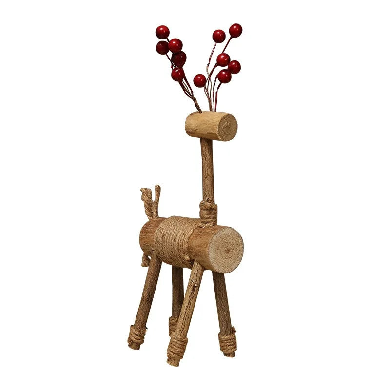 figurine cerf marron clair bois brut rustique décoration maison noël mariage halloween pâques anniversaire