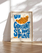 impression encadrée croissant stylisé graphique moderne français orange bleu beige toile cuisine décoration murale