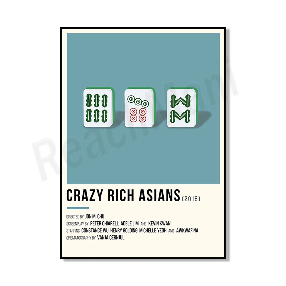 Affiche du film "Crazy Rich Asians" (2018), avec de petites images représentant des tuiles de mahjong, un jeu traditionnel chinois.