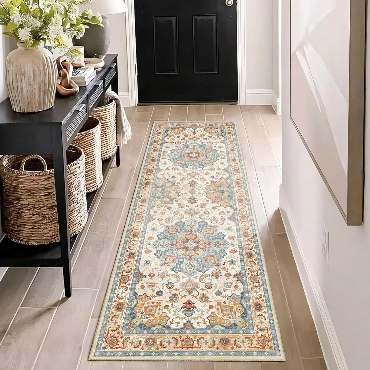 tapis bohème fleuri rectangle salon chambre doux antidérapant lavable polyester classique vintage