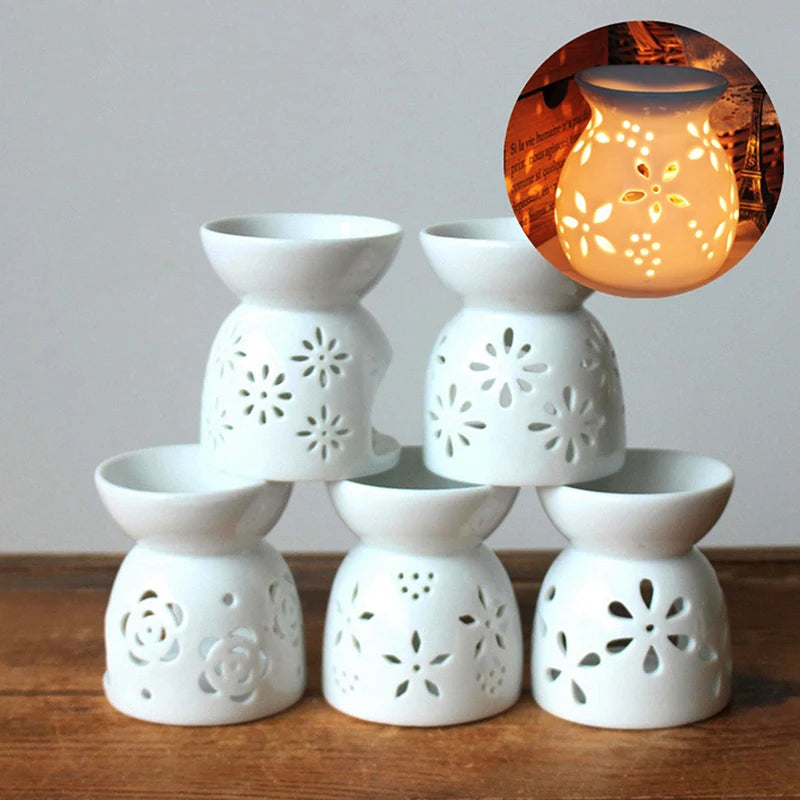bougeoir artisanal blanc perforations fleurs classique décoration intérieure essence aromathérapie