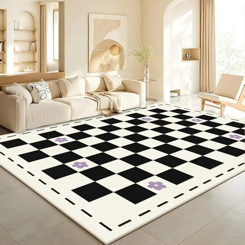 tapis moderne noir blanc motif floral adhésif salon chambre prière commercialisation 40x60cm 50x80cm 80x120cm