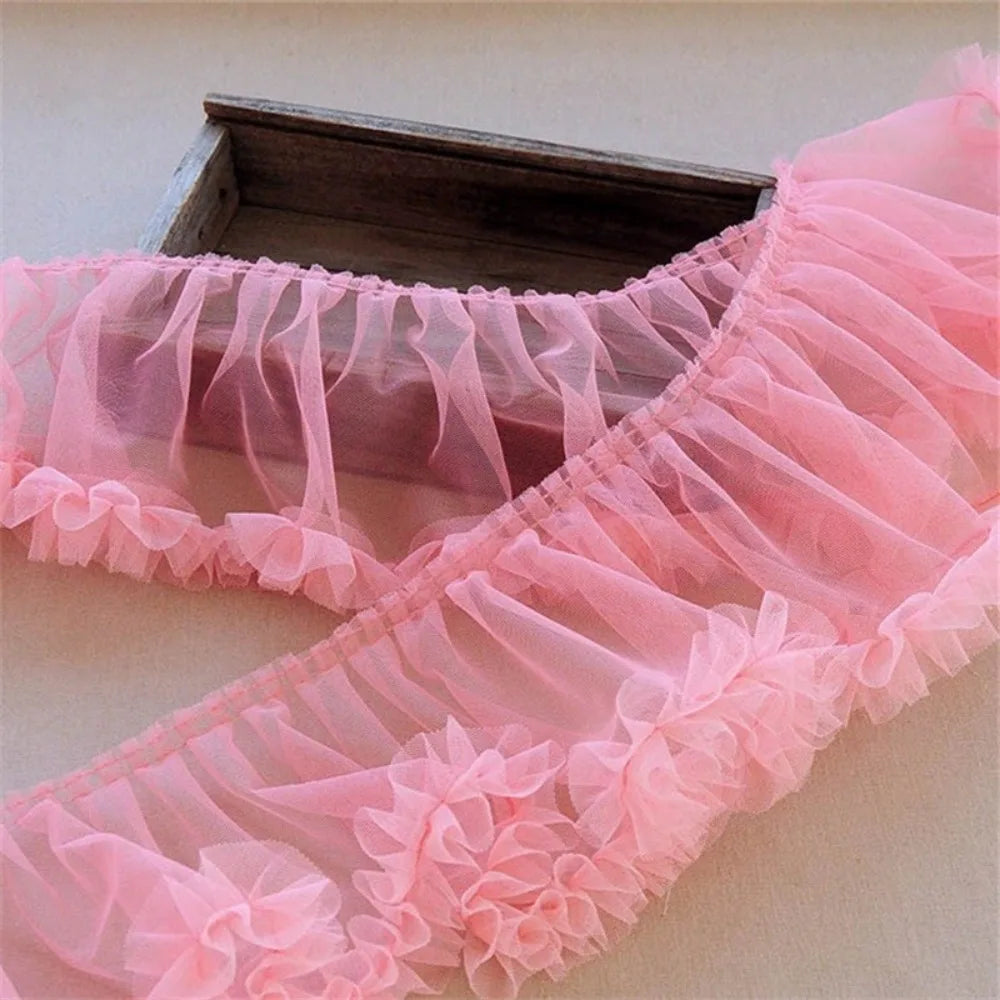 ruban tulle plissé noir rose blanc jaune fin élégant décoration 90cm longueur 15cm largeur