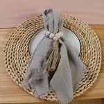 lot dix serviettes table coton beige clair franges rustiques mariage décoration chic maison