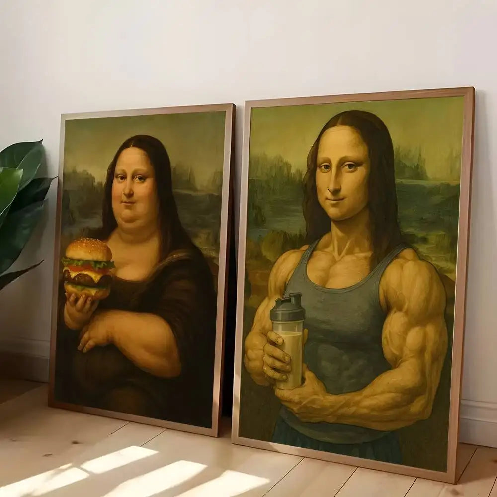 affiche parodique mona lisa moderne tableaux décoration maison noir beige vert gris