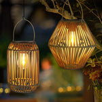 lanterne solaire suspendue tressée bambou bohème rustique led jardin extérieur