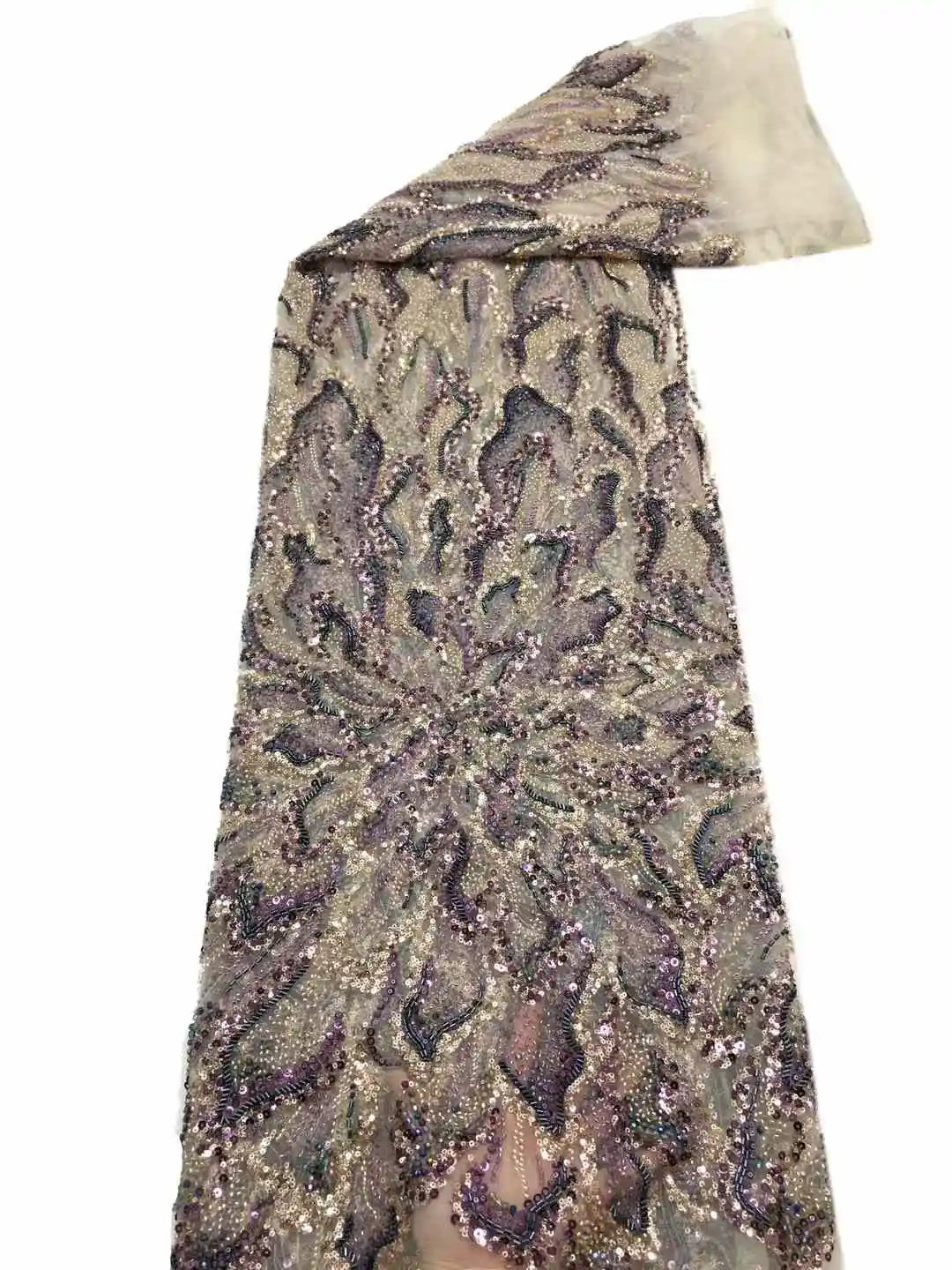 tissu polyester dentelle floral élégant noir doré rose violet translucide soirée mariage
