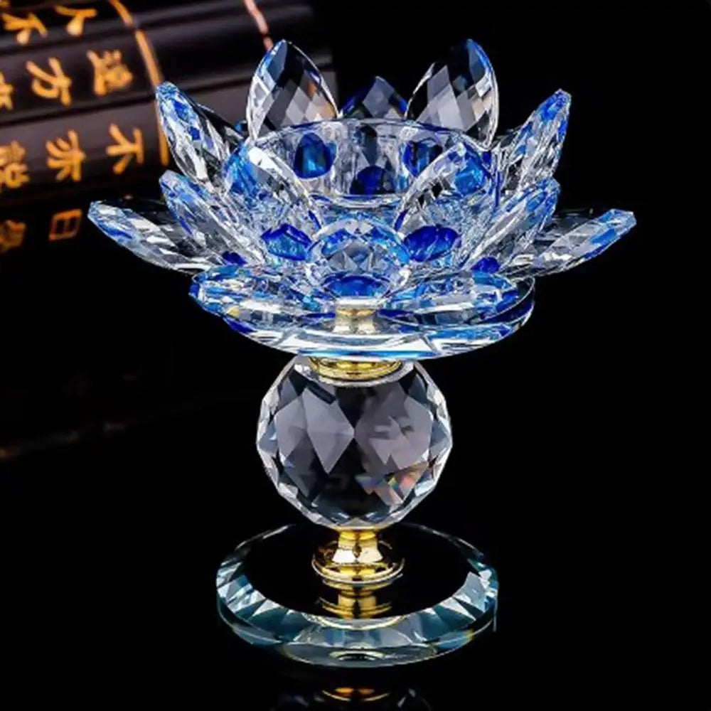 décoration maison bougie lotus transparent bleu rose doré moderne élégant facets brillants base métal
