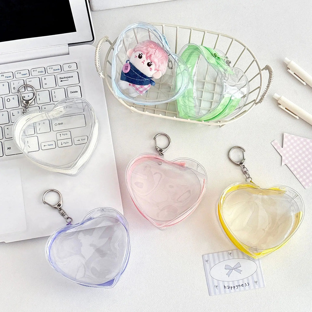 boîte transparente pvc marbrée coeurs plastique anneau métallique rangement poupées couleurs transparentes moderne minimaliste