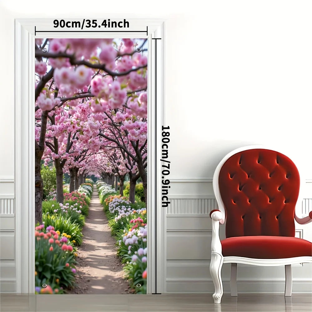 décoration murale fleurs cerisier chemin arbres nature mariage anniversaire noël transparente paysage