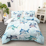 ensemble literie thème marin requins étoiles mer bubbles algues moderne bleu clair gris blanc