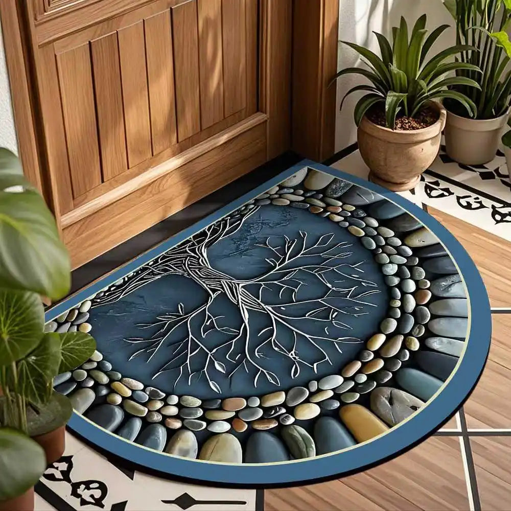 tapis d'entrée moderne bleu orange marron spirale antidérapant facile entretenir intérieur extérieur