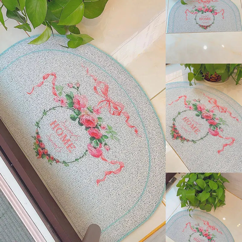 tapis rond antidérapant floral ange rose couleurs vives texture granuleuse vintage français porte chambre