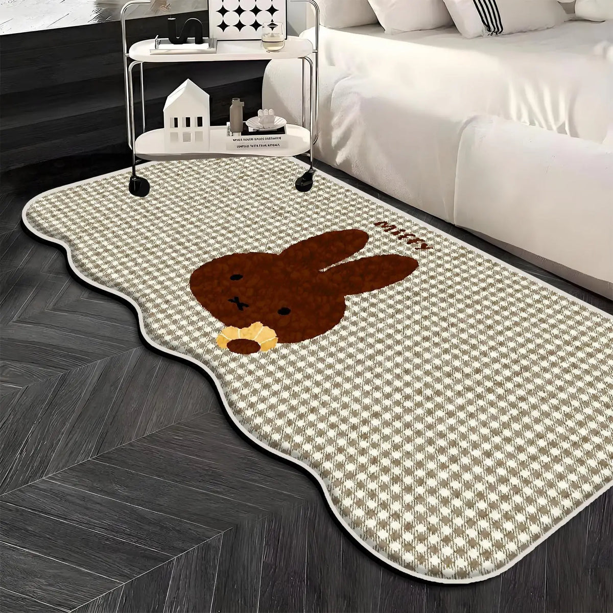 tapis kawaii miffy bleu blanc points visage lapin moderne 40x120cm 50x120cm absorbant eau resistant