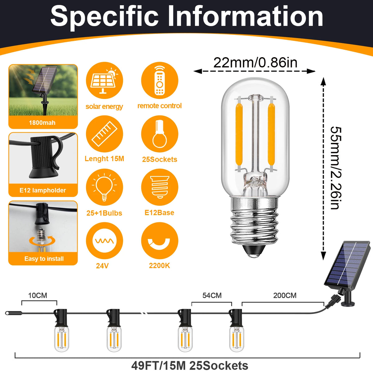 guirlande lumineuse solaire transparente verre soufflé vintage 15m 24v led télécommande