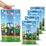 sac cadeau anniversaire paysage rural tracteur ferme animaux ballons illustration cartoon poignées blanches
