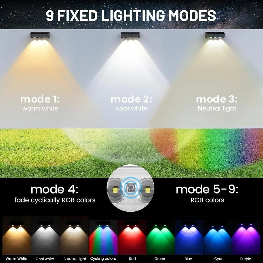 lampe solaire murale noire led rgb ip65 moderne extérieure jardin autoinstallation vis