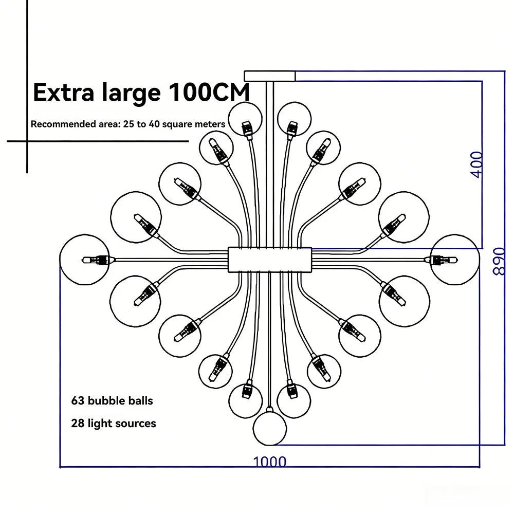 Suspension lumineuse moderne verre noir blanc gris billes translucides chaîne métallique